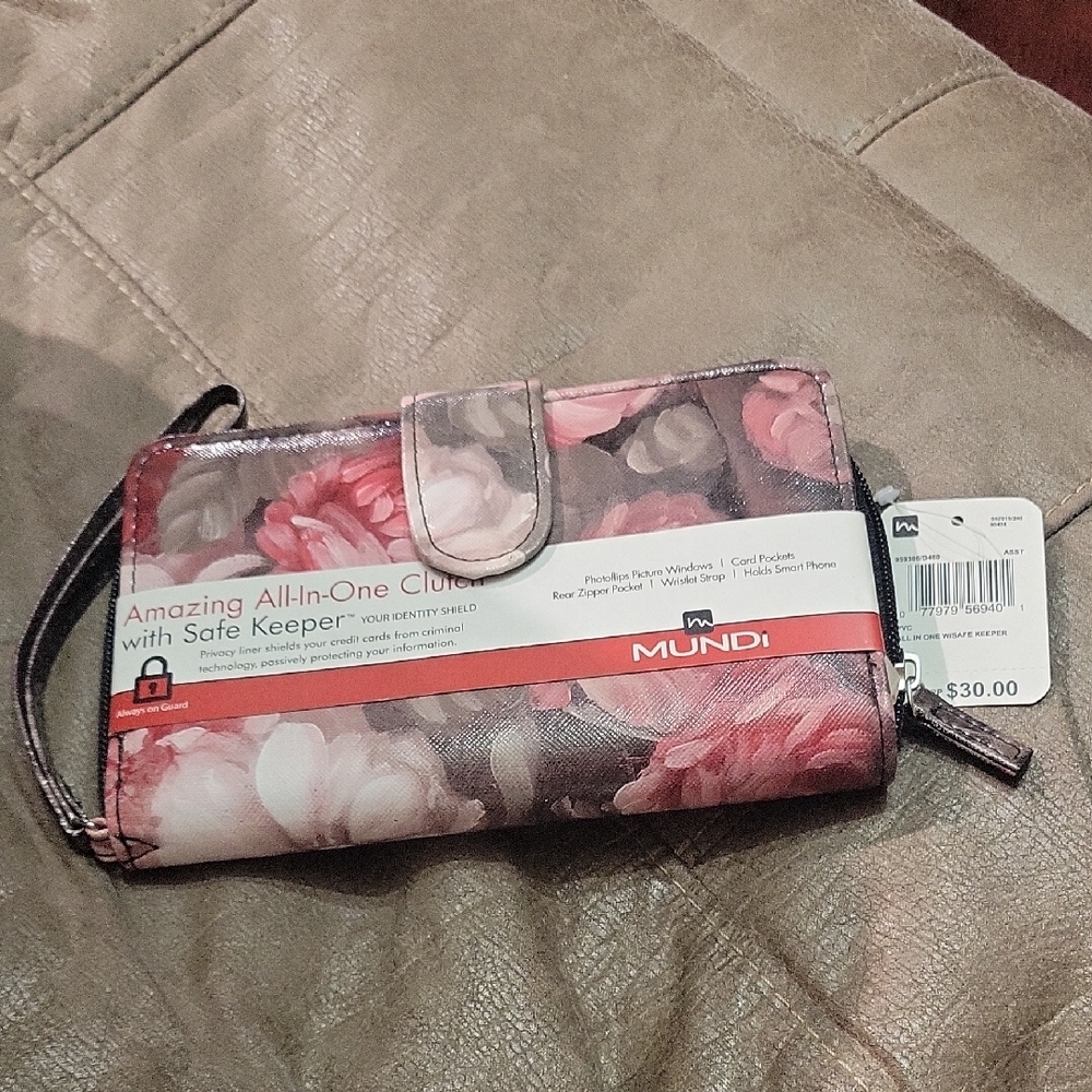 Mundi Pink and Gray Floral All-in-One Clutch Wallet